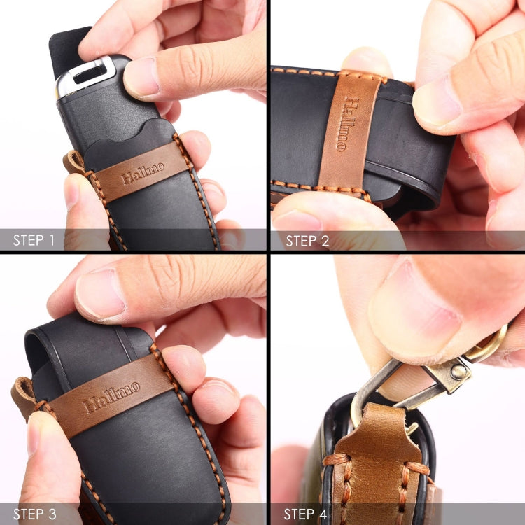 For Nissan 4-button Horn Hallmo Car Cowhide Leather Key Protective Cover Key Case, C066