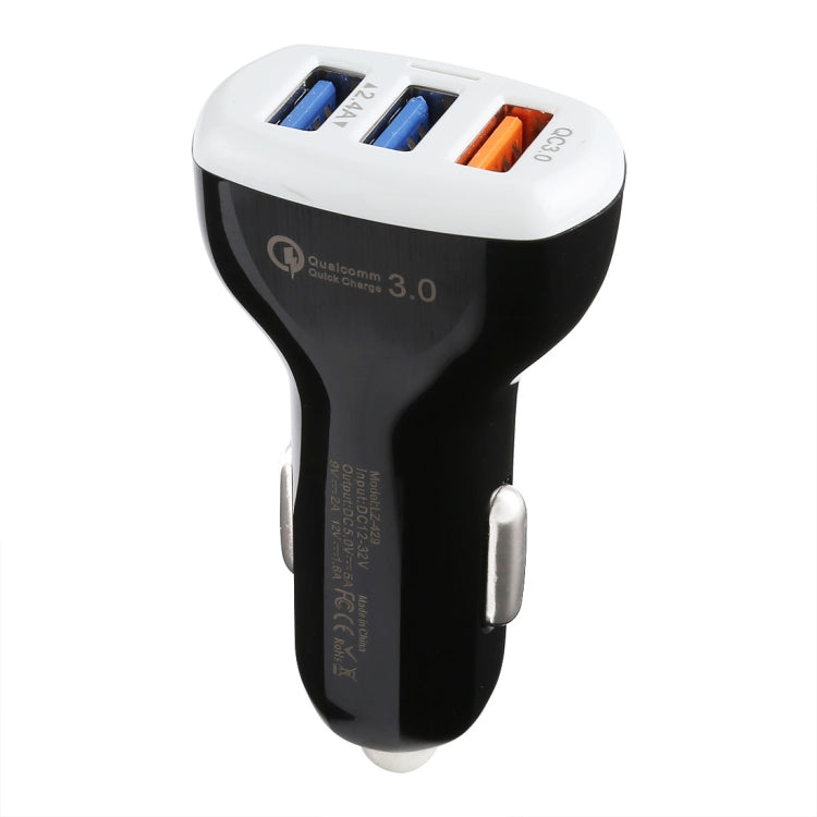 LZ-429 QC3.0 2.4A Three USB Ports Smart Quick Car Charger, LZ-429 White, LZ-429 Black
