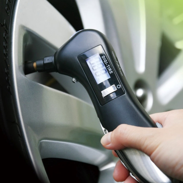 9 in 1 Digital Tire Pressure Gauge Multi-function Safety Hammer with Swiss Style Army Knife, Flashlight and Red Safety Light, Outdoor Tool Kit, 9 in 1