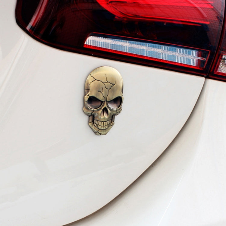 Three-dimensional Devil Skull Metal Car Sticker, Silver Grey, Titanium Color, Bronze