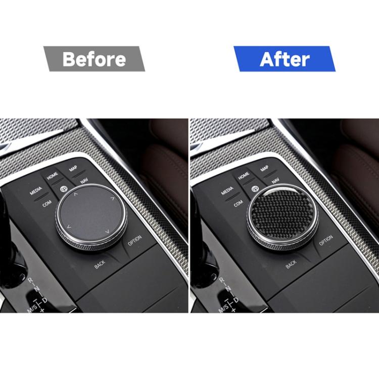 Car Carbon Fiber Multimedia Knob Decorative Sticker for BMW 3 Series G20/G28/325Li/330d/335 2019-2020, Left and Right Drive Universal, Multimedia Knob