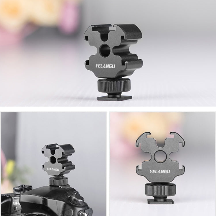 YELANGU YLG0601A A68 3-Head Cold Shoe Mount Adapter Microphone Flash Light Metal Holder Bracket, YELANGU A68 3-Head Cold Shoe