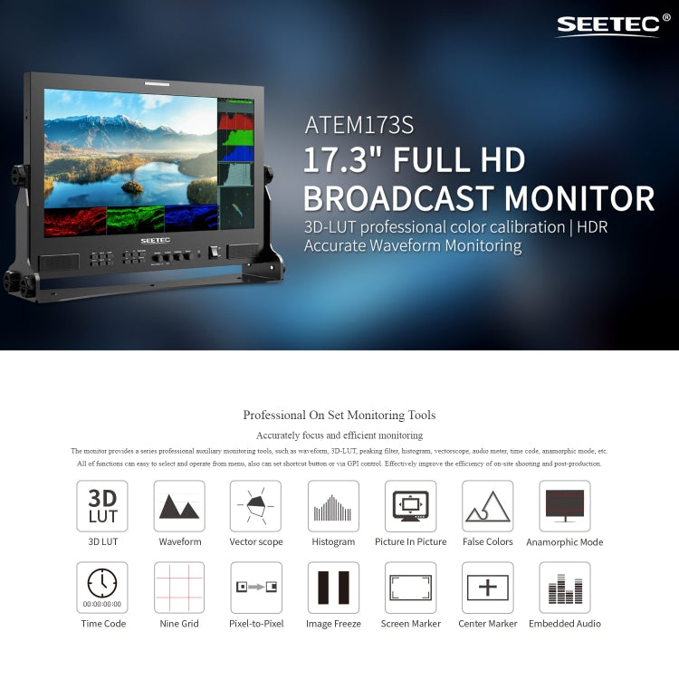 SEETEC ATEM173S 17.3 inch 3G-SDI HDMI Full HD 1920x1080 Multi-camera Broadcast Monitor, ATEM173S