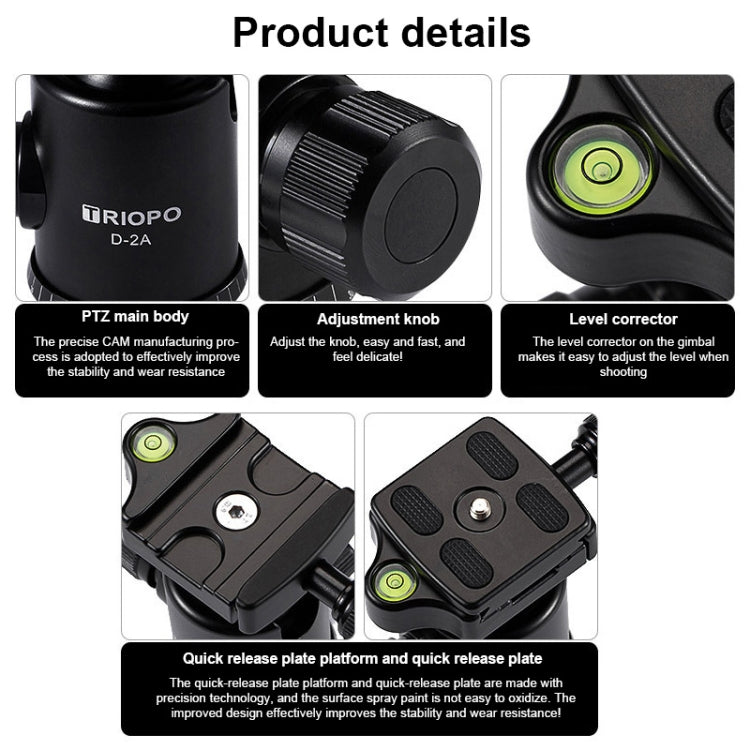 TRIOPO D-2A 360 Degree Rotation Aluminum Alloy Tripod 36mm Ball Head with Quick Release Plate, D-2A