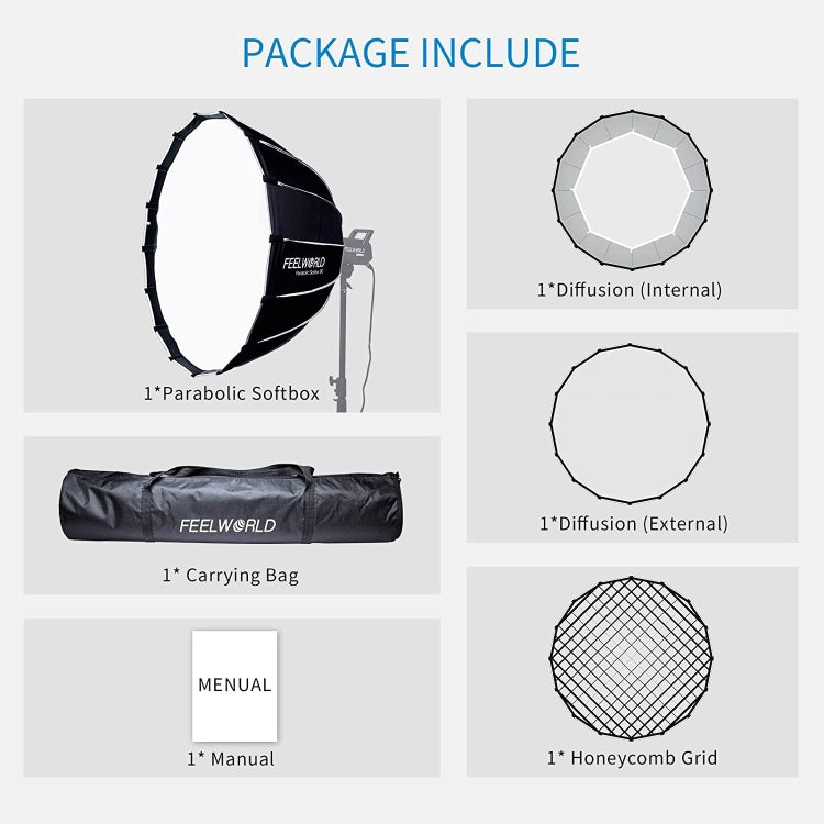 FEELWORLD FSP90 90cm Parabolic Softbox Quick Release Diffuser with Bowens Mount, FSP90 90cm
