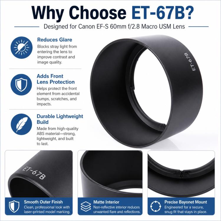 ET-67B Lens Hood Shade for Canon EF-S 60mm f/2.8 Marco USM Lens, ET-67B