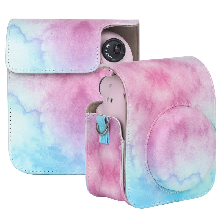 For FUJIFILM instax mini 12 Painted Full Body Leather Case Camera Bag with Strap(Blue Pink)