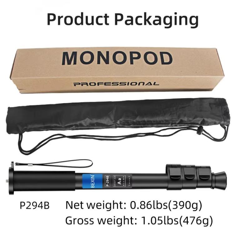 BEXIN P294B Portable Travel Outdoor DSLR Camera Aluminum Alloy Monopod Holder, P294B