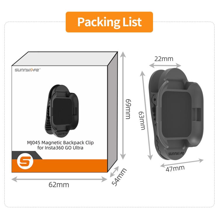 For Insta360 GO Ultra Sunnylife Magnetic Backpack Clip Action Camera Clamp Vertical-Horizontal Mount, For Insta360 GO Ultra Black