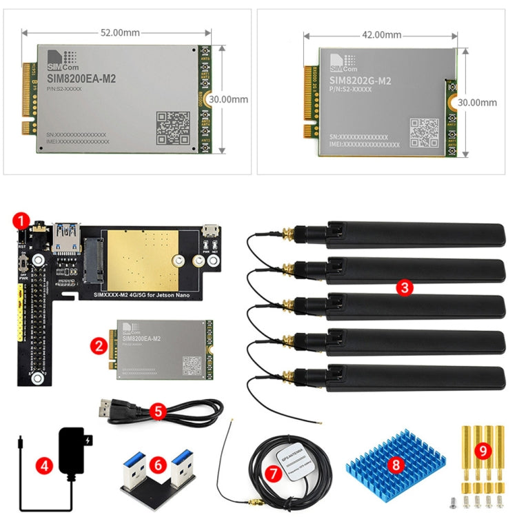 Waveshare SIM8200EA-M2 5G Snapdragon X55 Multi Mode Multi Band 5G/4G/3G Module Expand Board for Jetson Nano, US Plug, SIM8200EA-M2 US Plug