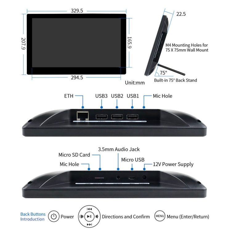 Waveshare 13.3 inch Mini-Computer Powered by Raspberry Pi 3A+, HD Touch Screen