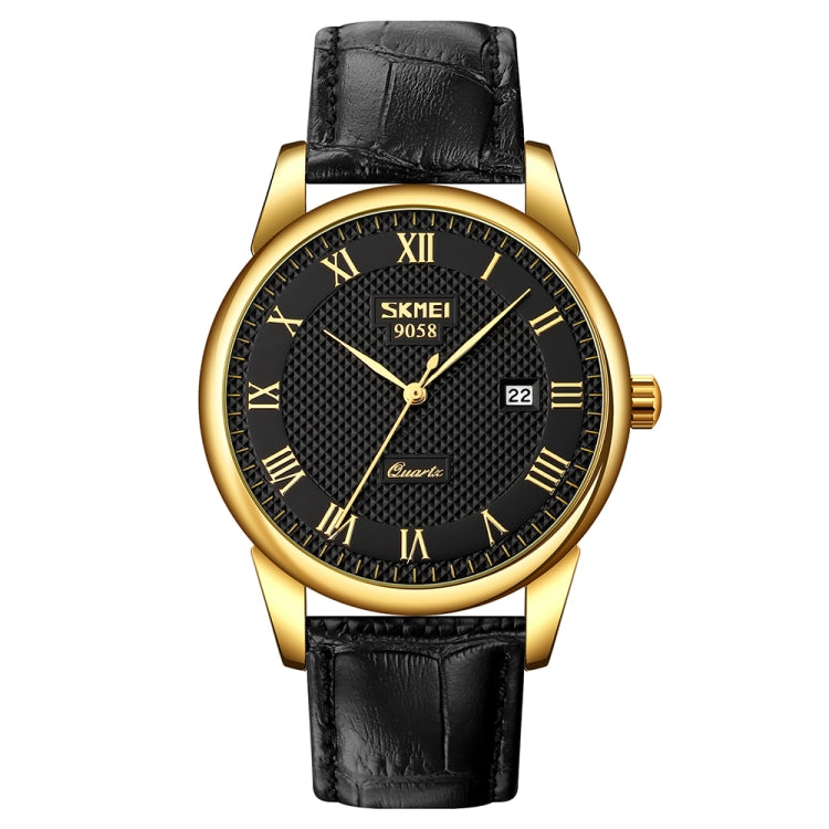 SKMEI 9058 Multifunctional Outdoor Fashion Waterproof Gold Shell Quartz Wrist Watch, Women Style Black Face Black Strap, Women Style Silver Face Brown Strap, Women Style Gold Face Brown Strap, Men Style Silver Face Brown Strap
