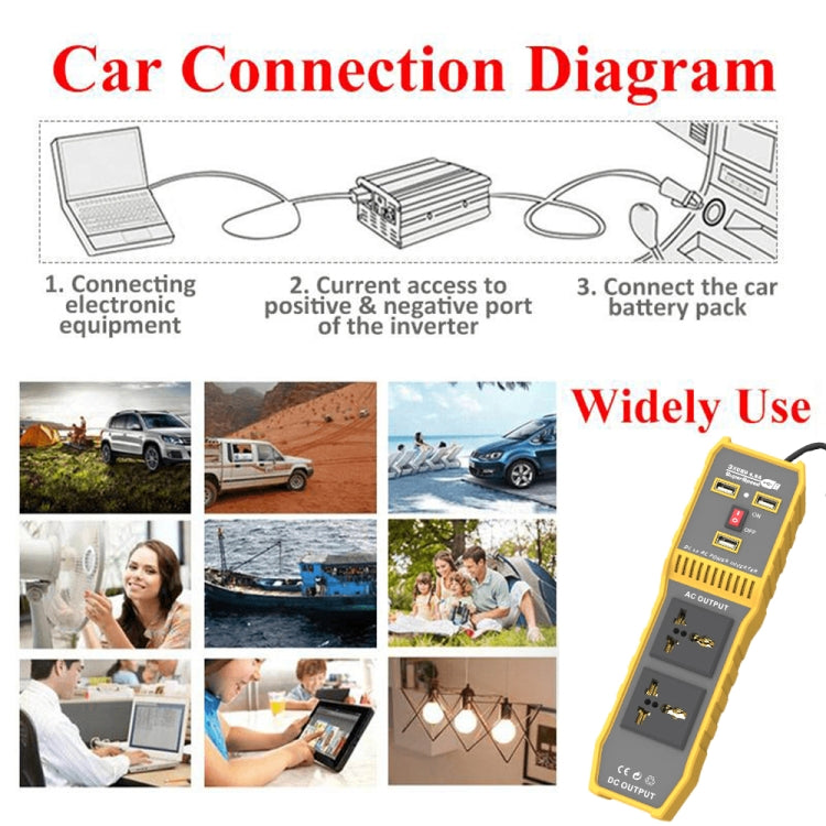 12V to 110V 300W Car Power Inverter with Three USB, 12V to 110V