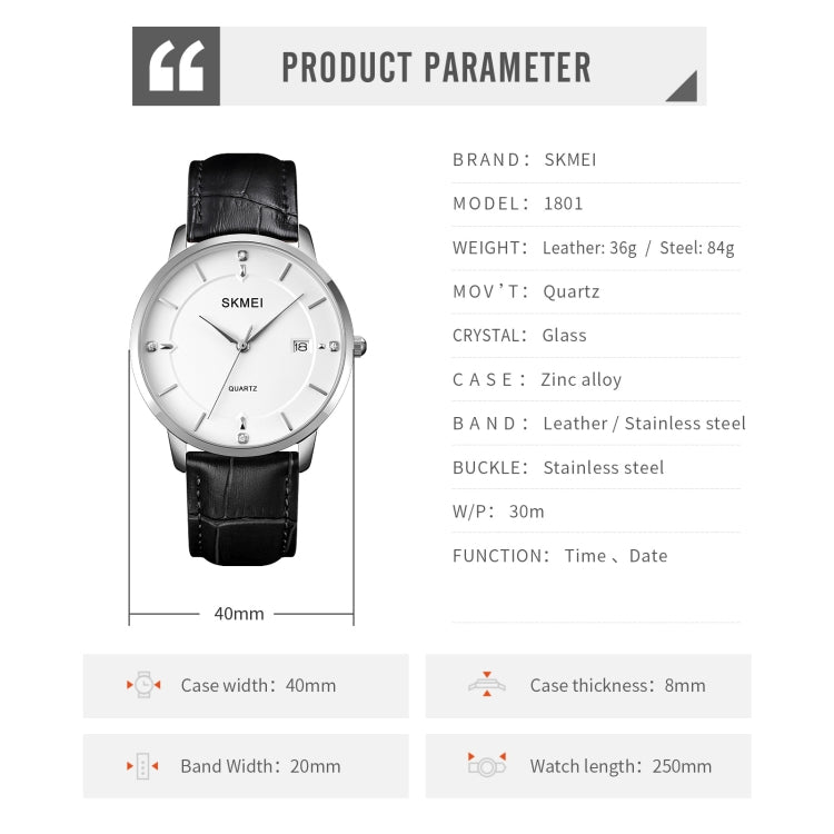 SKMEI 1801 Men Casual Calendar Quartz Watch