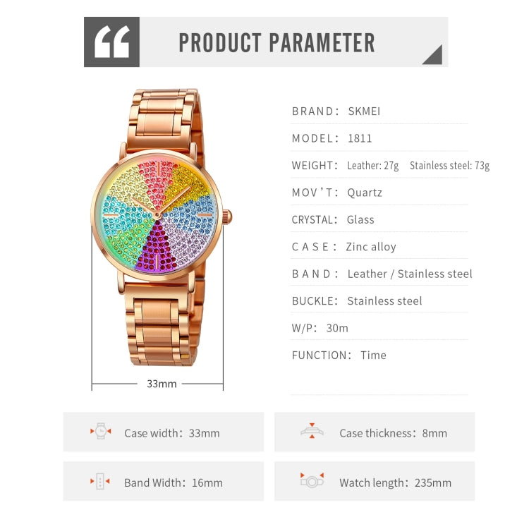 SKMEI 1811 Eight Color Diamond Round Dial Quartz Watch for Ladies