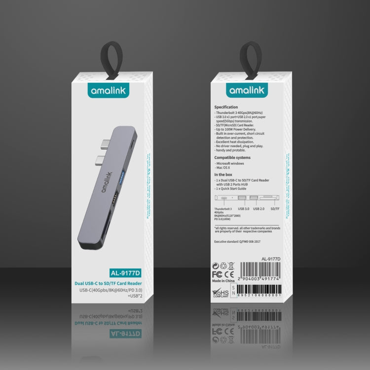 amalink 9177D Dual Type-C / USB-C to SD/TF Card Reader, 9177D