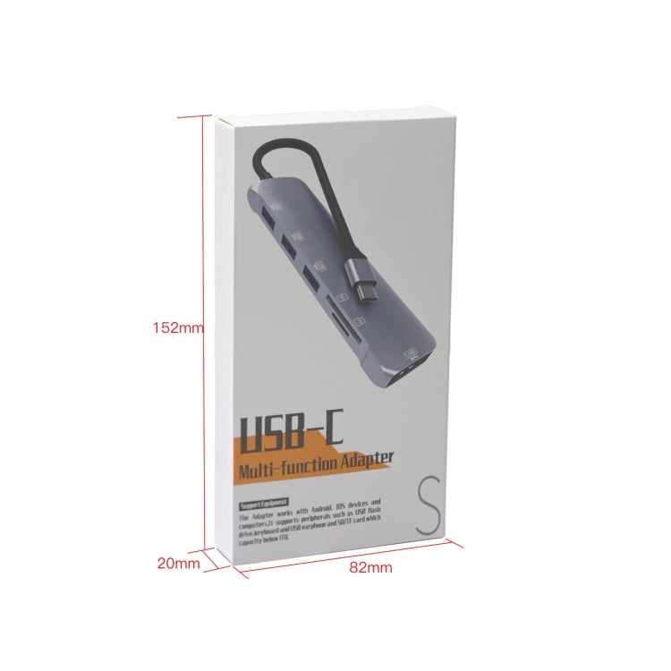 NK-3043 6 in 1 USB-C / Type-C to TF / SD Card Slot + 4 USB Female Adapter, NK-3043