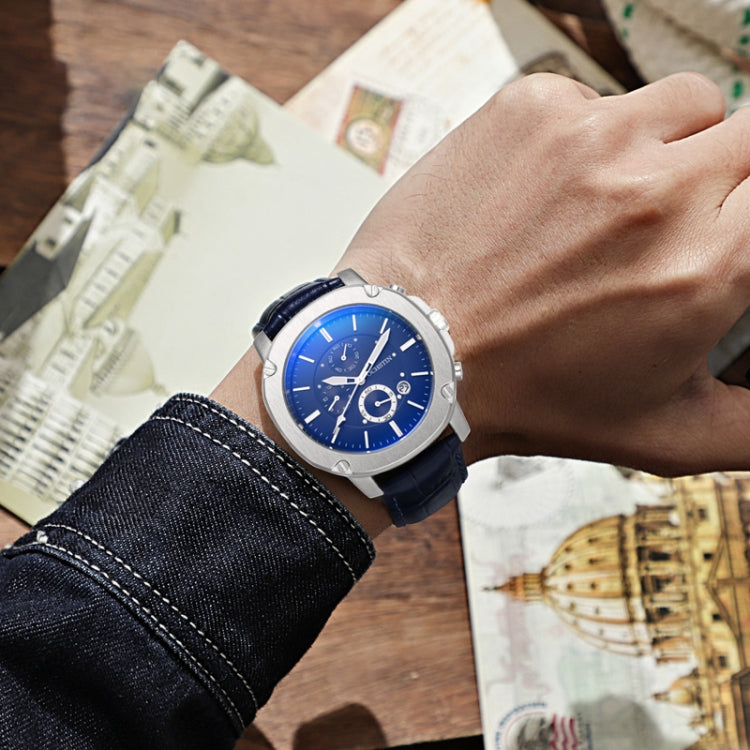 Ochstin 5039C Multifunctional Business Men Watch Luminous Waterproof Leather Quartz Watch