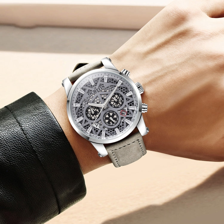 Ochstin 5052B Multifunctional Business Waterproof Leather Strap Quartz Watch