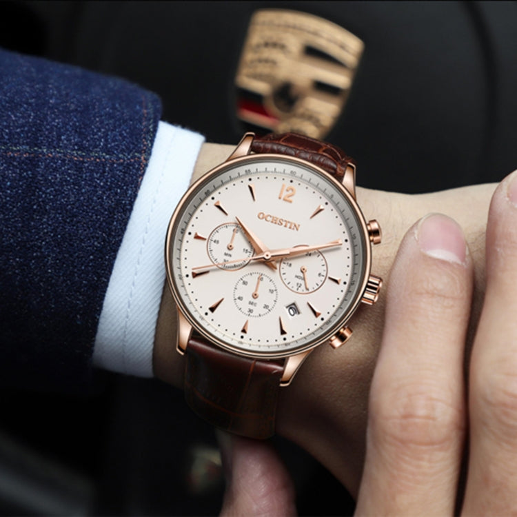 Ochstin 6050A Multifunctional Quartz Men Leather Watch