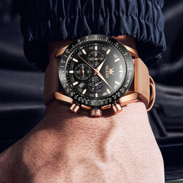 OLEVS 9957 Men Luminous Waterproof Leather Strap Quartz Watch