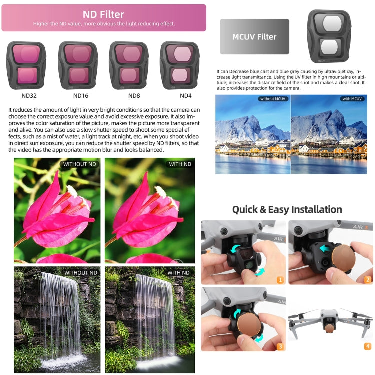 For DJI Air 3 Sunnylife Camera Lens Filter, MRC UV, ND4, ND8, ND16, ND32, ND4/PL, CPL, 3 in 1 CPL ND8 ND16, 4 in 1 ND4/PL ND8/PL ND16/PL ND32/PL, 4 in 1 ND4 ND8 ND16 ND32, 4 in 1 MCUV CPL ND4 ND8, 6 in 1 MCUV CPL ND4 ND8 ND16 ND32