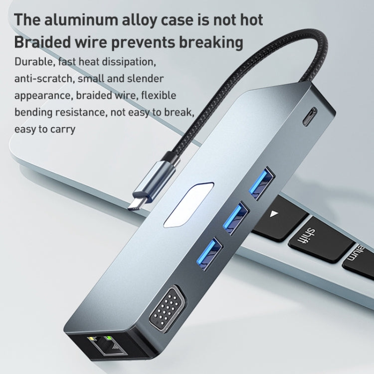 BYL-2309 Type-C to HDMI 4K 60Hz + DP HD + VGA + RJ47 + USB3.2 + Audio 3.5mm + PD100W + SD + TF Docking Station HUB, BYL-2309
