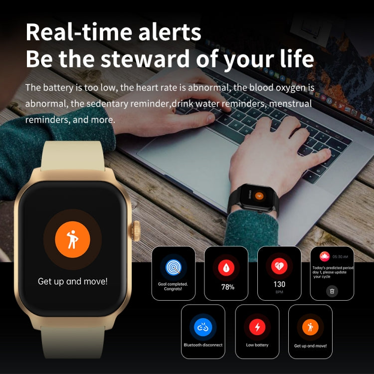 2.01 inch Silicone Strap Bluetooth Call Smart Watch Support Heart Rate Monitoring / Non-invasive Blood Sugar, Silicone Strap Black, Silicone Strap Light Yellow