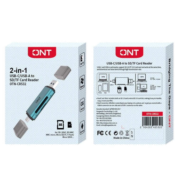Onten CR532 2 in 1 USB-A / USB-C to SD2.0 / TF2.0 USB Card Reader, CR532