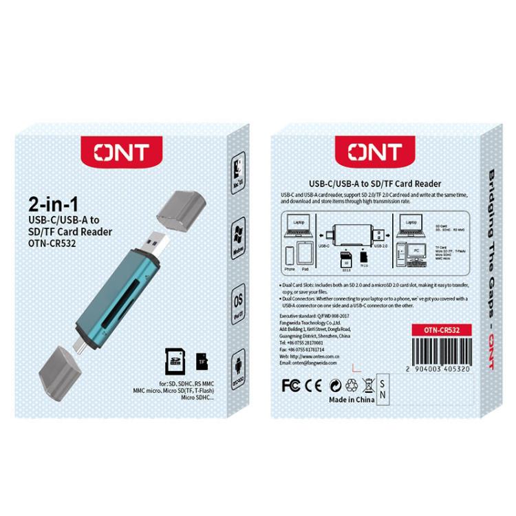Onten CR532 2 in 1 USB-A / USB-C to SD2.0 / TF2.0 USB Card Reader, CR532