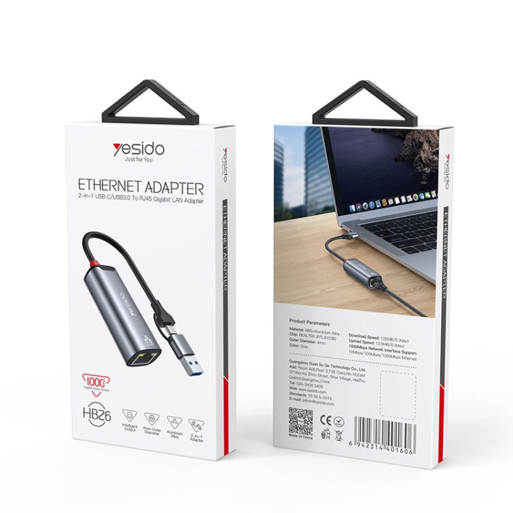 Yesido HB26 2 in 1 USB+USB-C/Type-C to Ethernet Adapter