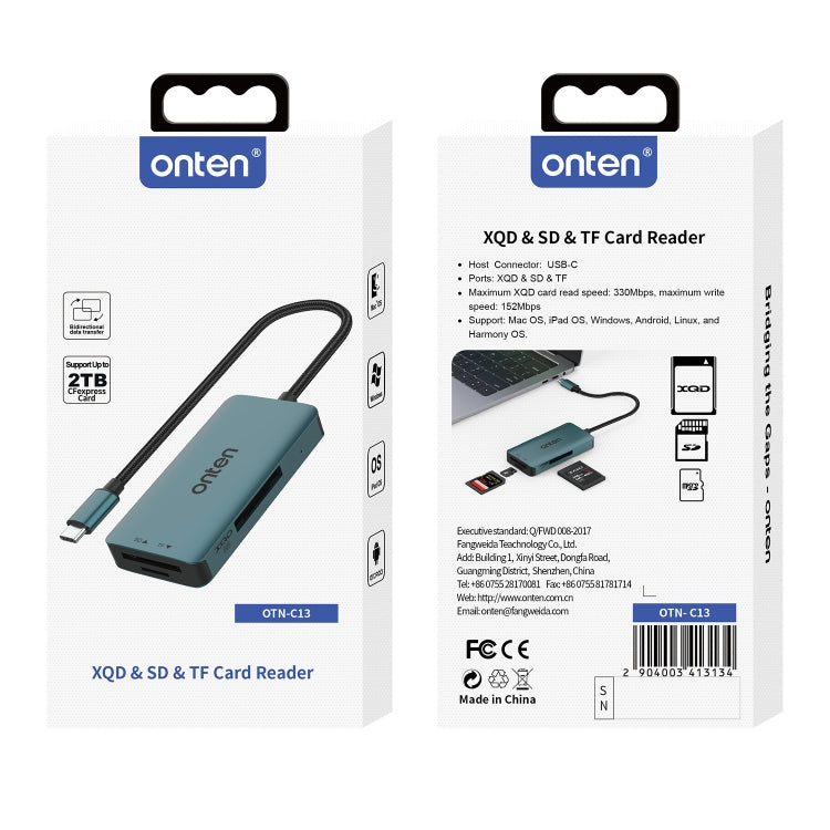Onten C13 3 in 1 USB-C / Type-C to XQD & SD & TF Card Reader, C13