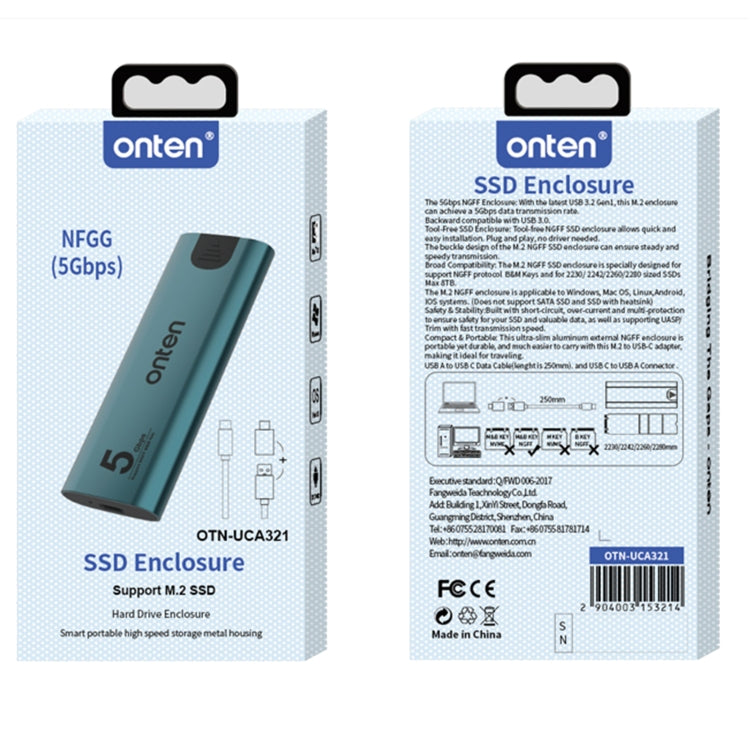 Onten UCA321 5Gbps M.2 M-key NGFF SSD Enclosure, Onten UCA321
