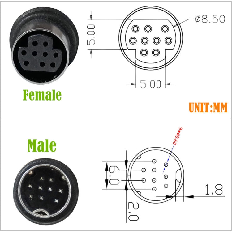 Single Curved mini DIN 9 Pin TV Audio Adapter Cable, 0.5m, 1.8m, 3m