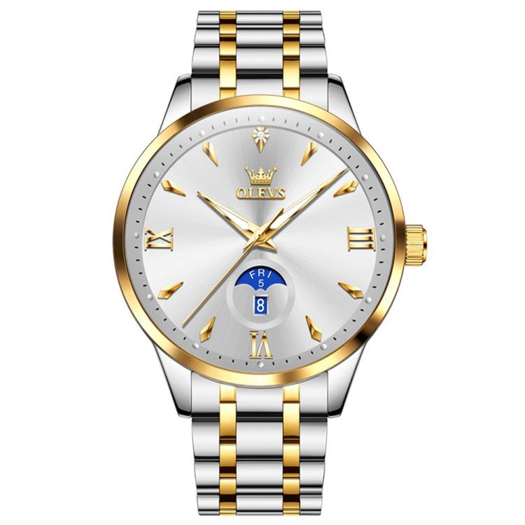 OLEVS 3646 Men Multifunctional Moon Phase Stone Waterproof Quartz Watch