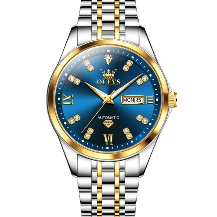 OLEVS 9801 Men Diamond Waterproof Dual Calendar Mechanical Watch