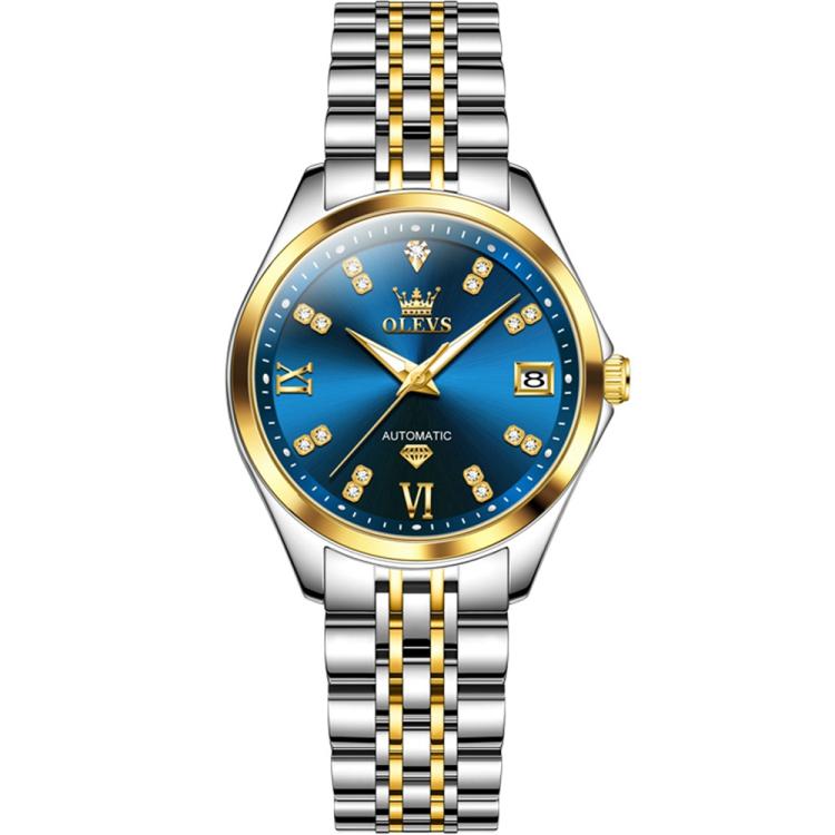OLEVS 9801 Women Diamond Waterproof Single Calendar Mechanical Watch