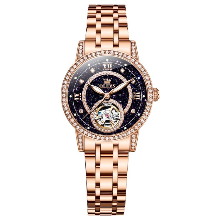 OLEVS 7036 Women Starry Sky Disk Luminous Skeleton Mechanical Watch