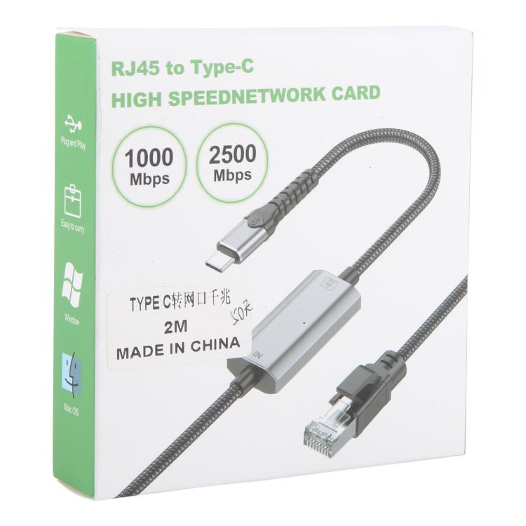 2m RJ45 to USB-C / Type-C High Speed Network Card Ethernet Cable, Type-C