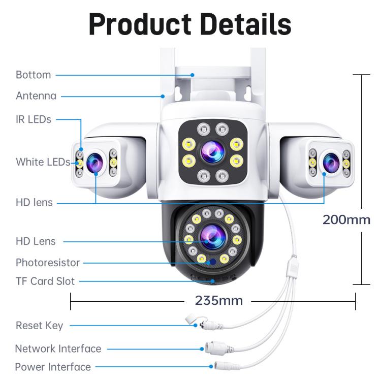 2MP HD 360 Degree Panorama 3 Lens IP66 Waterproof Wireless WiFi Camera, 15 Days Memory Card, 30 Days Memory Card