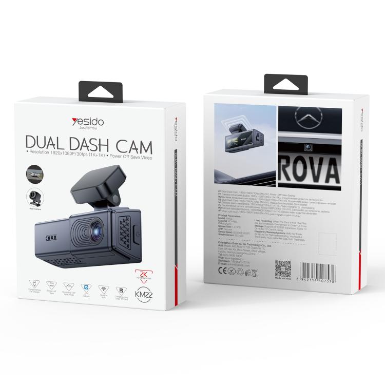 Yesido KM22 1K HD Dual Dash Camera Car Driving Recorder with 1.47 inch Screen, KM22