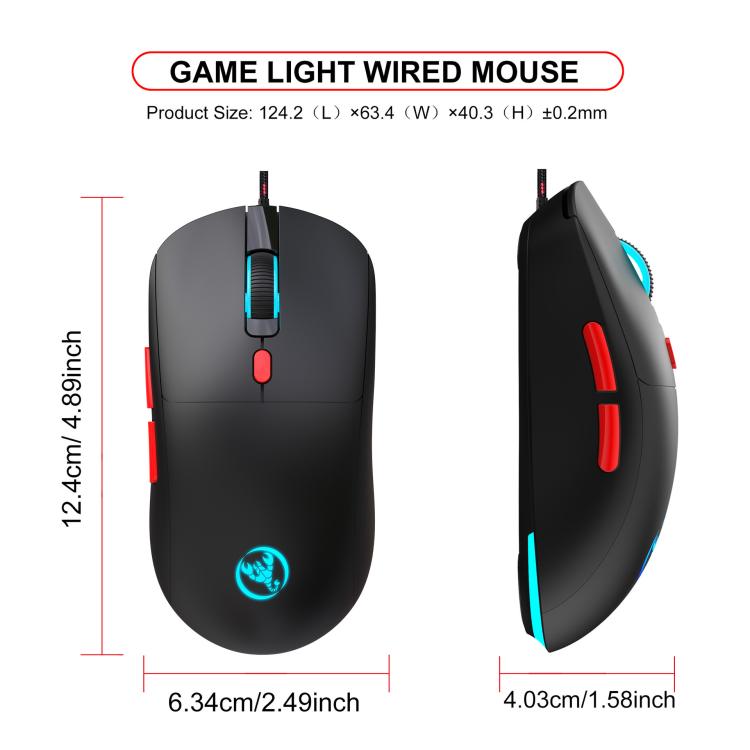 HXSJ X200 3600DPI Colorful Luminous Wired Mouse, Cable Length: 1.5m, X200 Black, X200 White