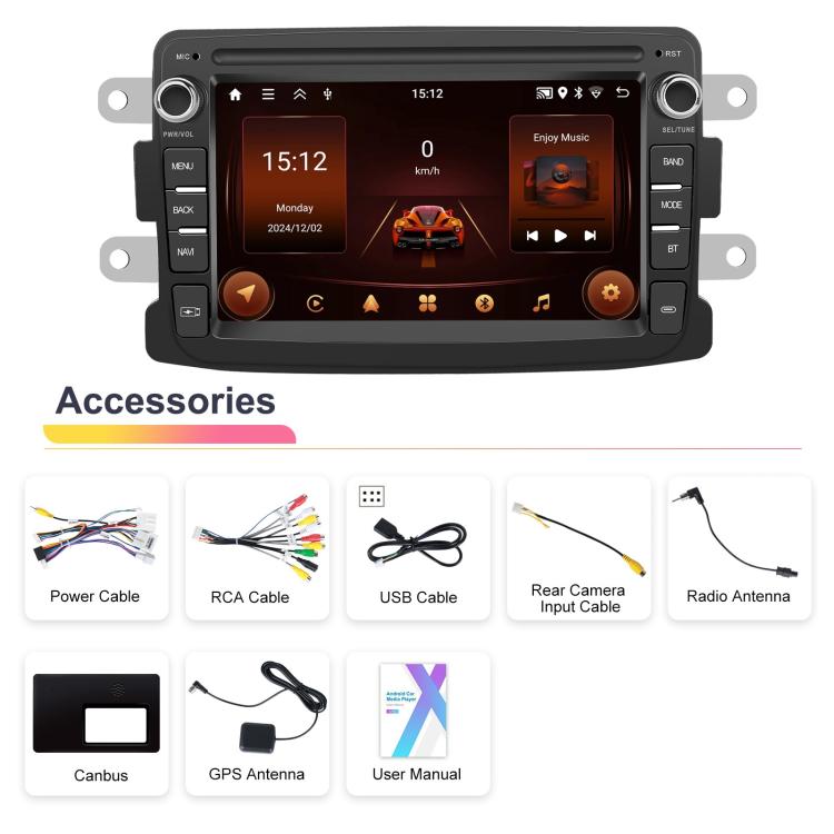 For Dacia Android 15 7 inch Wireless CarPlay Car Player Car Central Control Navigation Machine, Standard, Standard+AHD+Microphone