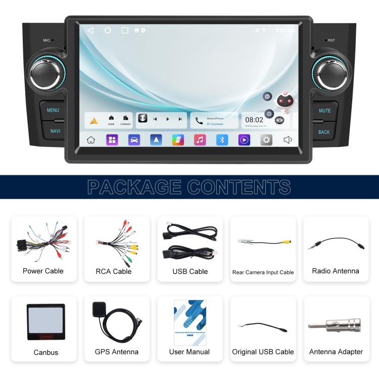 For Fiat Punto 2005-2009 Android 15 7 inch 4G+64G Car Central Control Audio Video Navigation, Standard, Standard+AHD+Microphone