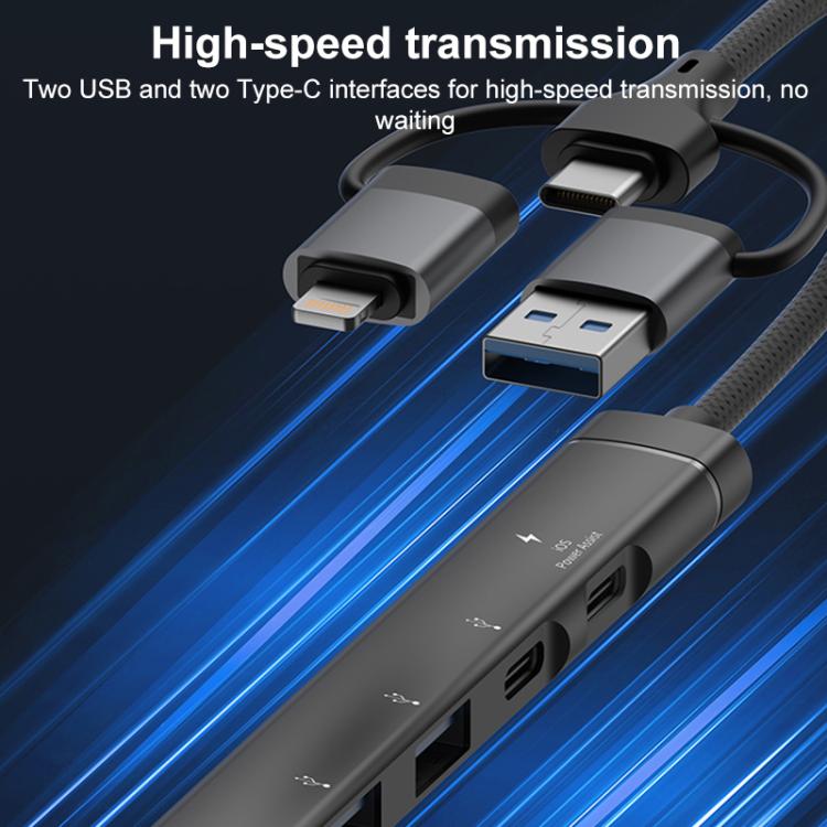 USB / Type-C / 8 Pin to PD, 2 x USB, 2 x Type-C HUB Adapter 5 in 1 Docking Station, 5-in-1