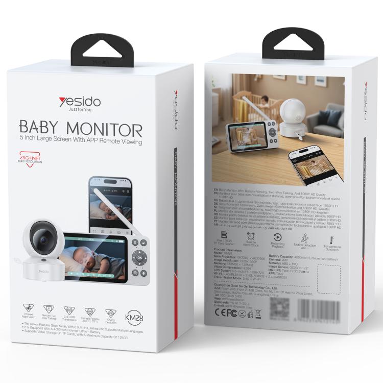 Yesido KM28 5 inch LCD Screen 2.4G WiFi Baby Monitor Care Camera, Plug: UK Plug, KM28