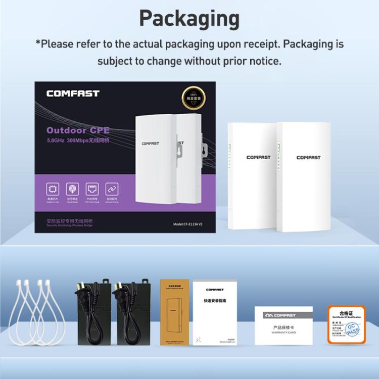 COMFAST CF-E113A V2 5.8GHz 300Mbps 11dBi Monitoring Bridge WiFi Repeater Set, AU Plug, EU Plug, US Plug, UK Plug