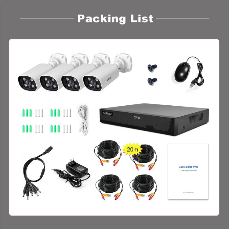 SriHome NVS008-AHD006 2MP HD 4-CH XVR NVR Camera Network Video Recorder Kit, NVS008-AHD006 4-CH