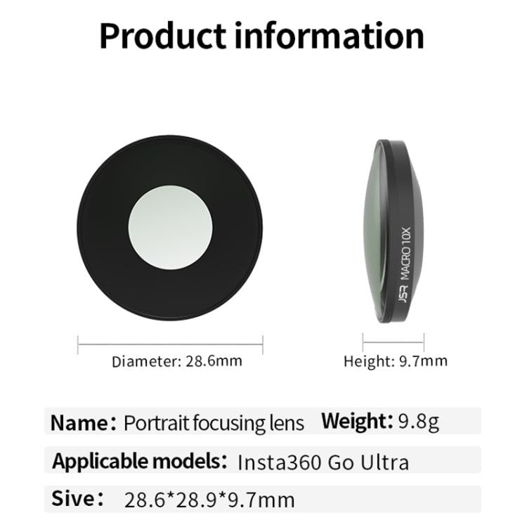 For Insta360 GO Ultra JSR LH Series 10X Macro Lens, Single Filter, With Hat Clip, With Frame + Hat Clip, With Frame + Selfie Stick