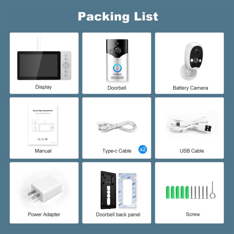 SriHome DH054+DH002+DH008 4MP HD Smart WiFi Video PIR Visual Doorbell Set, DH054+DH002+DH008